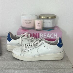 Golden Goose White Sneakers with Blue Accents